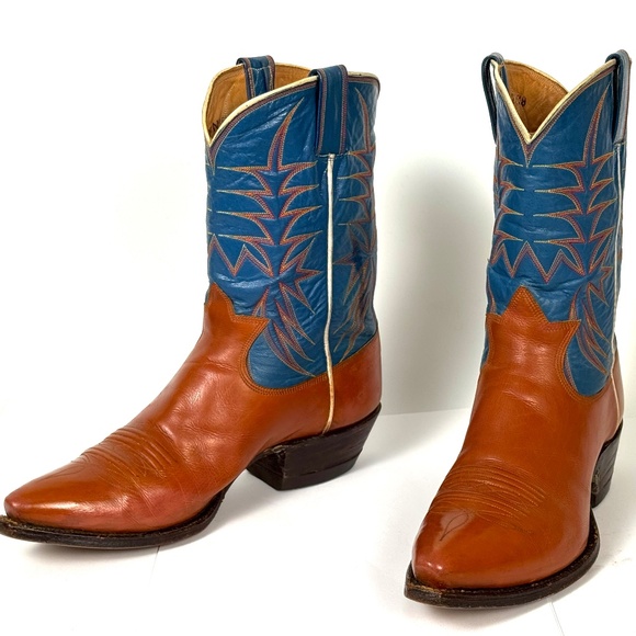 Dixon Vintage 50\'s Cowboy Boots - Wmns 7B Brown Blue Shorty Excellent Pee Wee